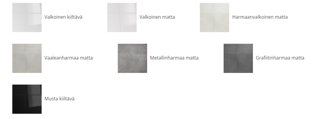 Warma-Uunit Santeri kaakelin värivaihtoehdot | Warma-Uunit Santeri fireplace tile options