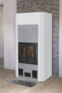 Warma-Uunit Valkea Basic 75 varaava takka valurautaluukulla | Warma-Uunit Valkea Basic 75 heat-storing fireplace with cast-iron door